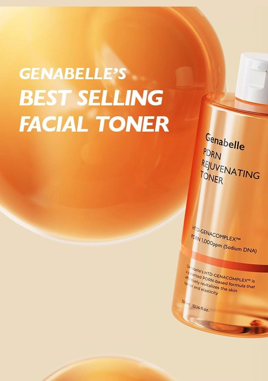 Genabelle's best selling facial toner bottle on a beige background